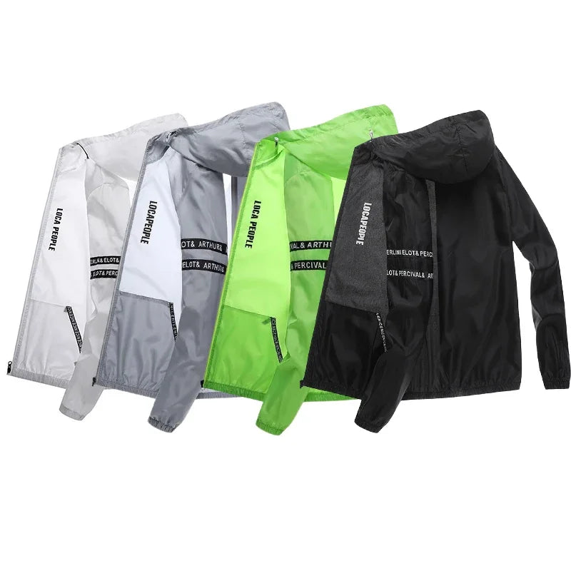 Summer  Sun-Protective Thin Jacket Men tactic Hiking Fishing Cycling Hooded Gym Sport Windbreaker Ultra Light Coats jogging