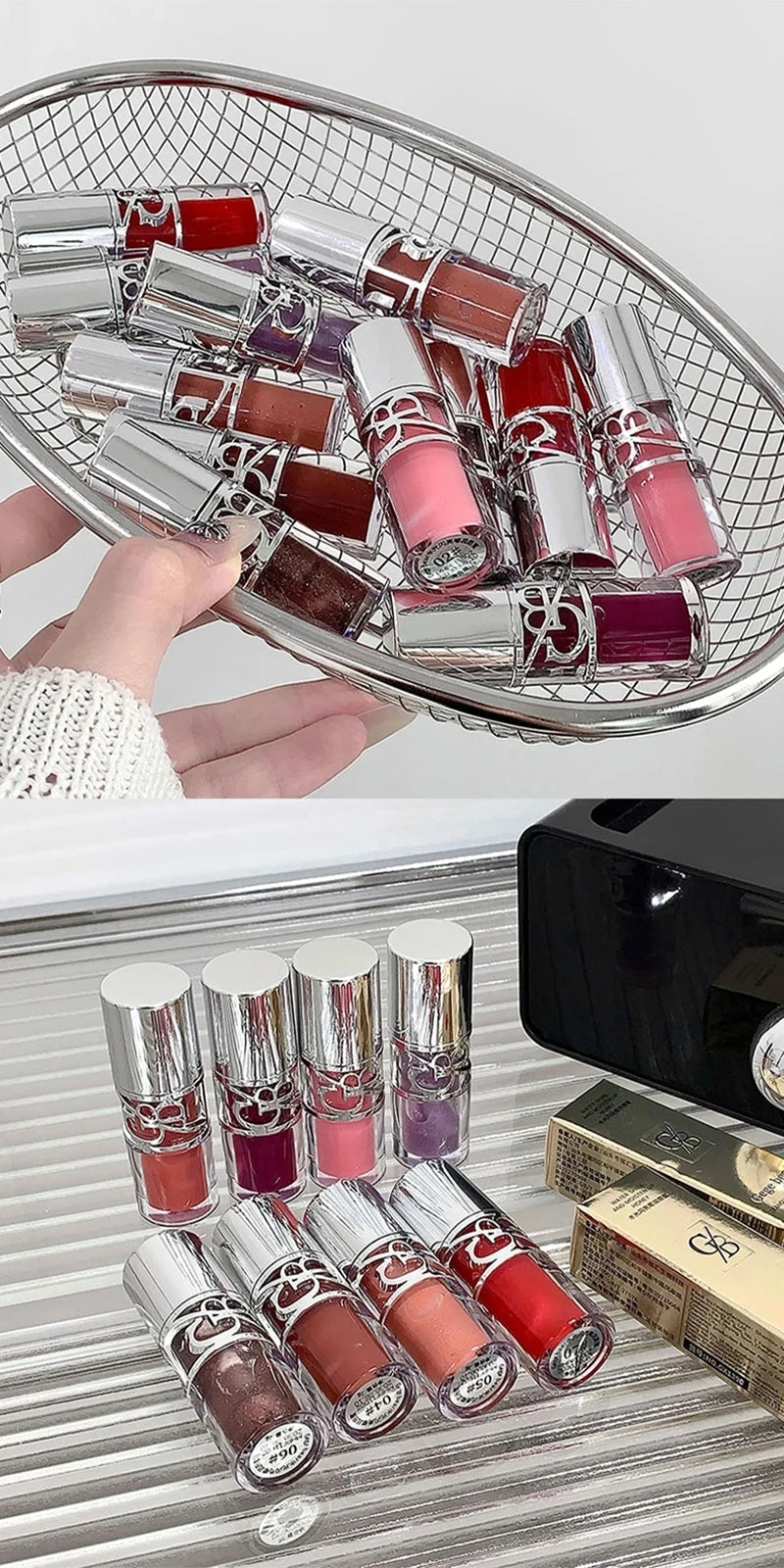 Clear Glass Gray Coffee Shine Lip Gloss Mirror Watery Moisturize Plumper Long Lasting Lip Tint Juicy Lip Oil Gloss Stain Makeup