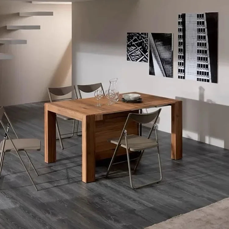 Solid Wood Folding Dining Table, Retractable, Nordic, Rectangular Foldable, Household, Apartment Invisible Dining Customizable