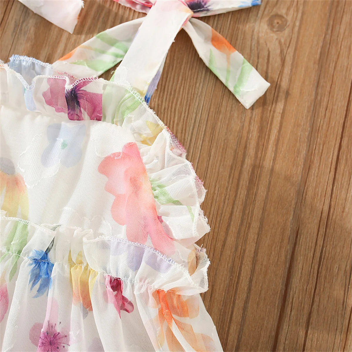 Summer Girls' Dress Strap Chiffon Cool Beach Skirt Beautiful Fragmented Flower Ladies Fashion Bow Sleeveless Skirt