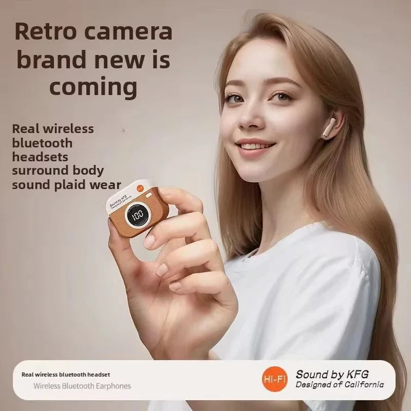 Bluetooth 5.4 vintage fashion wireless earphones, suitable for laptops, tablets, smartphones, and sports fitness, with LED displ