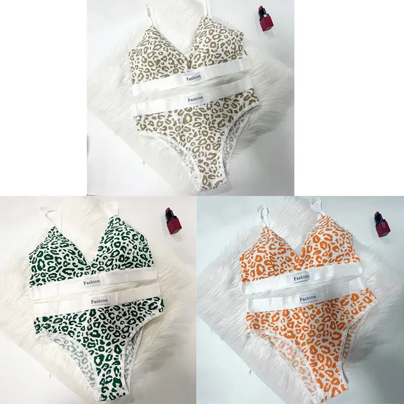 1/2/3/4Set Women Seamless Bra Set Low Waist Panties Leopard Bralette Sexy Vneck Sport Brassiere Female Cotton Underwear Set