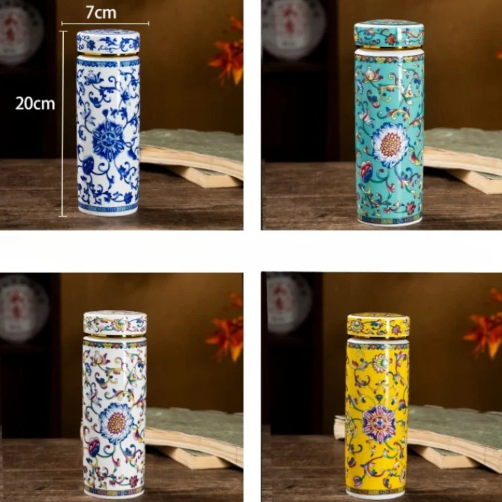 500ML Double-layer Ceramic Cups Enamel Thermos for Tea High-temperature Home Office Resistant Cups with Lids Portable Travel Mug