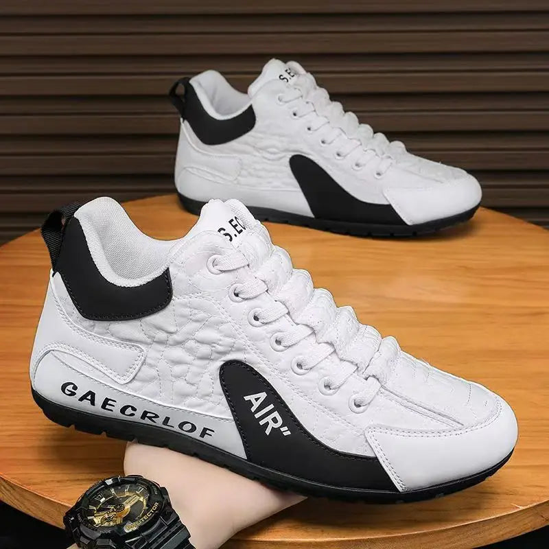 High-top shoes for men, new spring and autumn leather surface breathable leisure sports shoes, soft sole anti-skid driving Forre