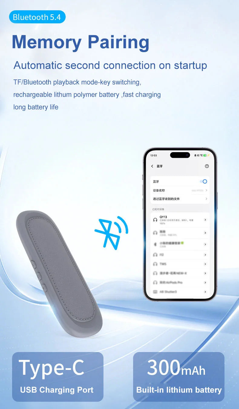 Bluetooth 5.4 Under Pillow Speaker Bone Conduction Speaker Noise Reduction Stereo Music Player with TF Card Slot Timed Shutdown