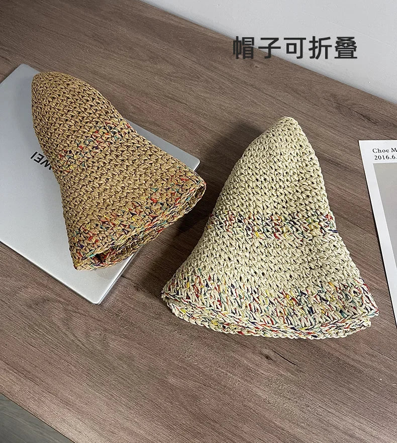 Summer Sun Hats for Women Straw Hat Showing Face Small Bucket Hat Large Brim Sunshade and Sunscreen Seaside Beach Cap