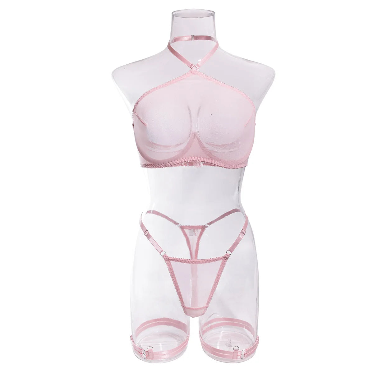 Sexy Bra And Panty Set Hanging Neck Lingerie Underwear Fairy Transparent Bra Erotic Sets Push Up Breves Kit Sexy Thongs
