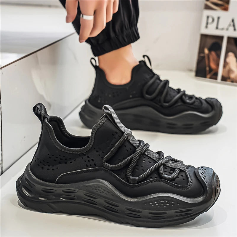 Spring Autumn New Mens Casual Shoes Fashion Anti Skid Wear Resistant Sports Sneakers Thick Sole Fashion Breathable Mesh Footwear