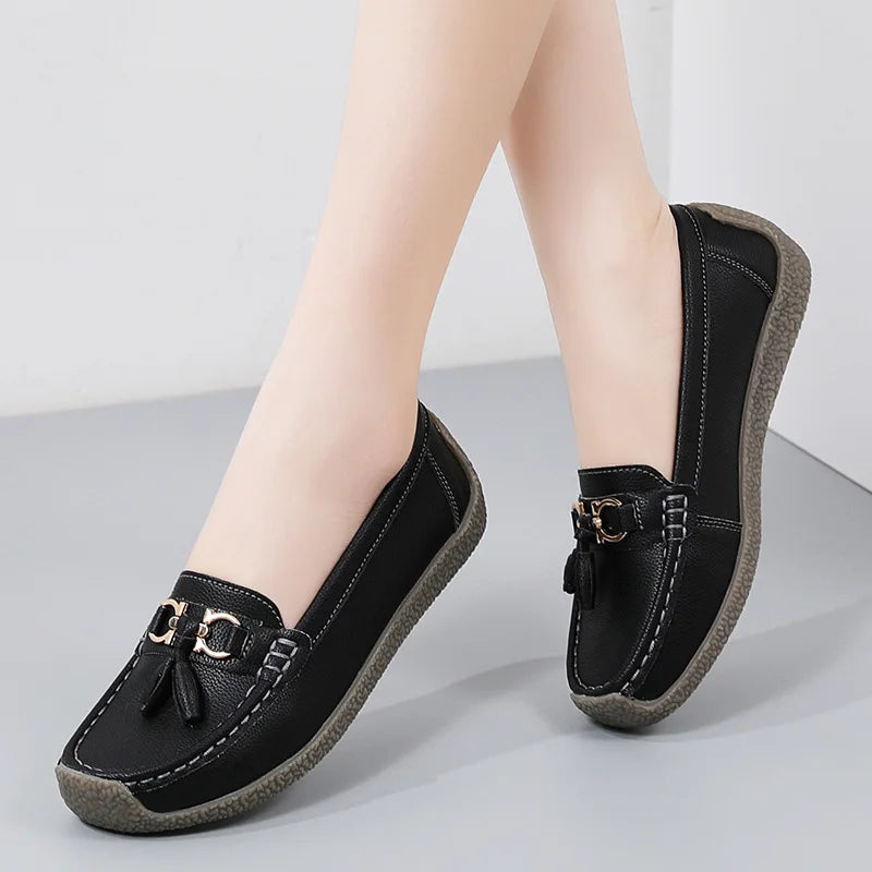 Women's Comfortable Loafers – Soft Sole Flat Shoes with Metal Buckle for Casual Daily Wear and Office Use zapatos para mujer