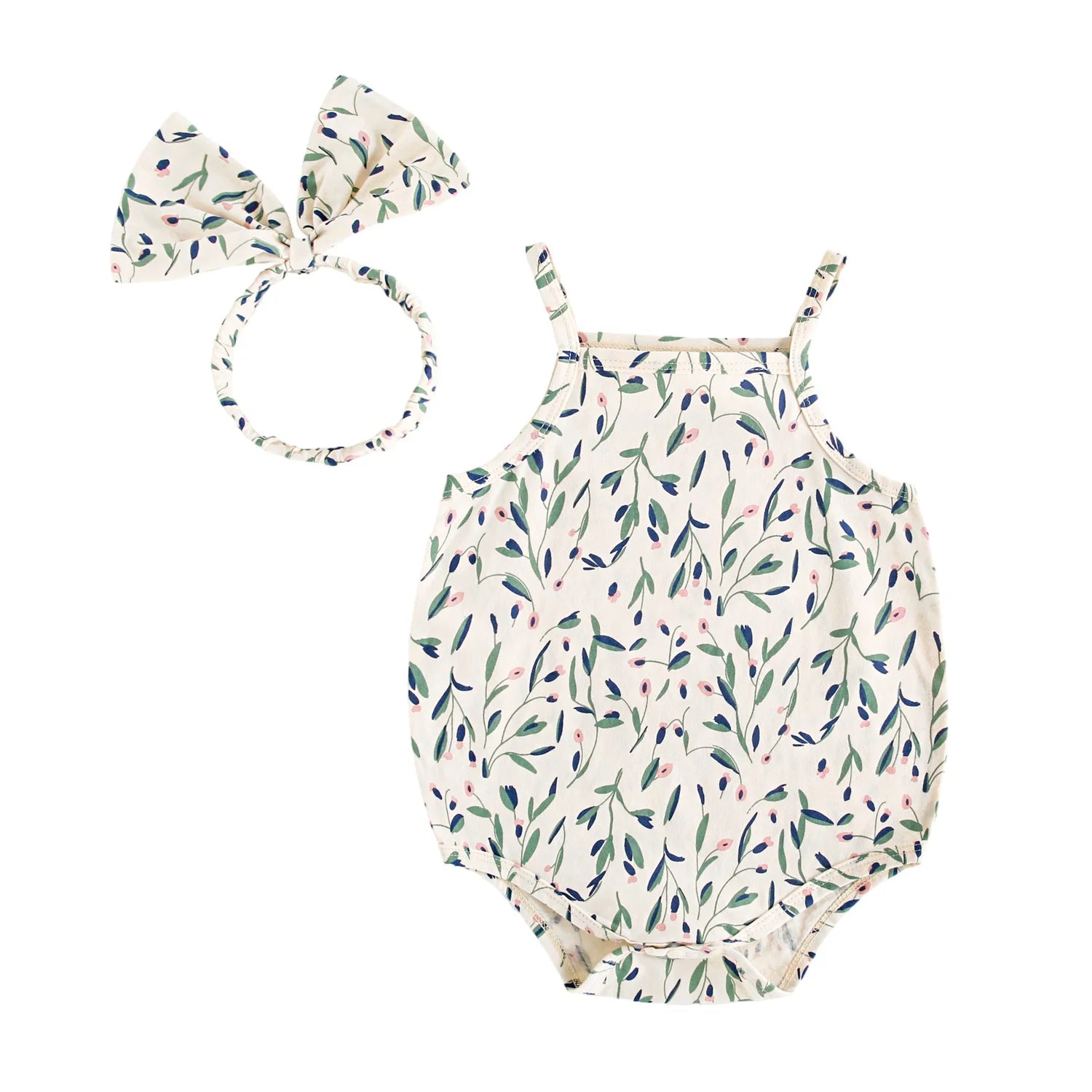 Summer Baby Girls Bodysuits Sweet  Infants Flower Onesies with Headband Cute