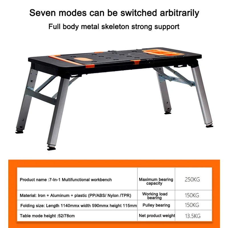 Multifunctional Folding Work Table Portable Trolley Folding Cart With Wheels Workshop Tool Outing Handcart Multifunctional Fold