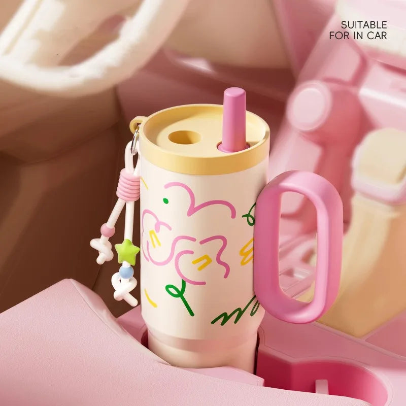 COOKER KING Spot Goods Vacuum Cup Thermal Mug Straw Insulated Ice Cup Car Thermal Mug with Handle Stylish Insulated Coffee Cup