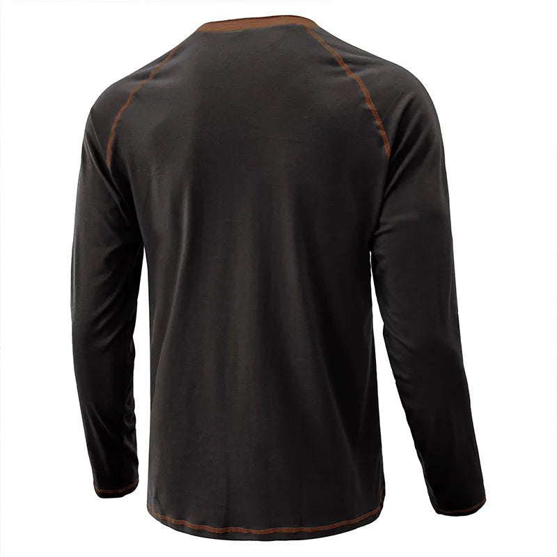 Summer  Autumn Men's American Heavy Cotton Henry Shirt  Long Sleeve Fitness Tough Guy T-Shirt Casual  T Shirt for Men Clothing