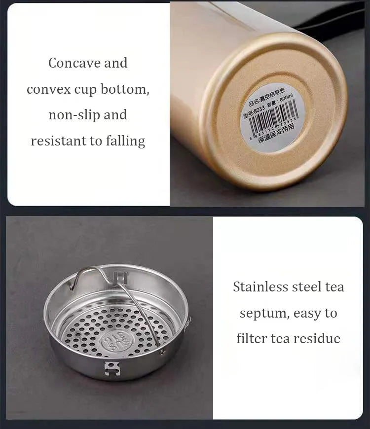 800ml Thermal Mug Double Wall 304 Stainless Steel Coffee Cup Vacuum Flask Thermos Water Bottle Tea Coffee Leak-proof Thermos Mug