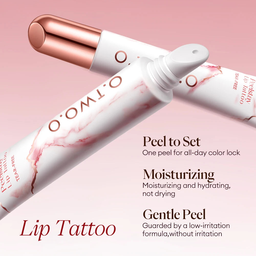 O.TWO.O Lip Stain Lip Tattoo Peel-off Highly Pigmented 48h Color-lock Waterproof Nourish Care Peel-off Lip Tint Lipstick Makeup