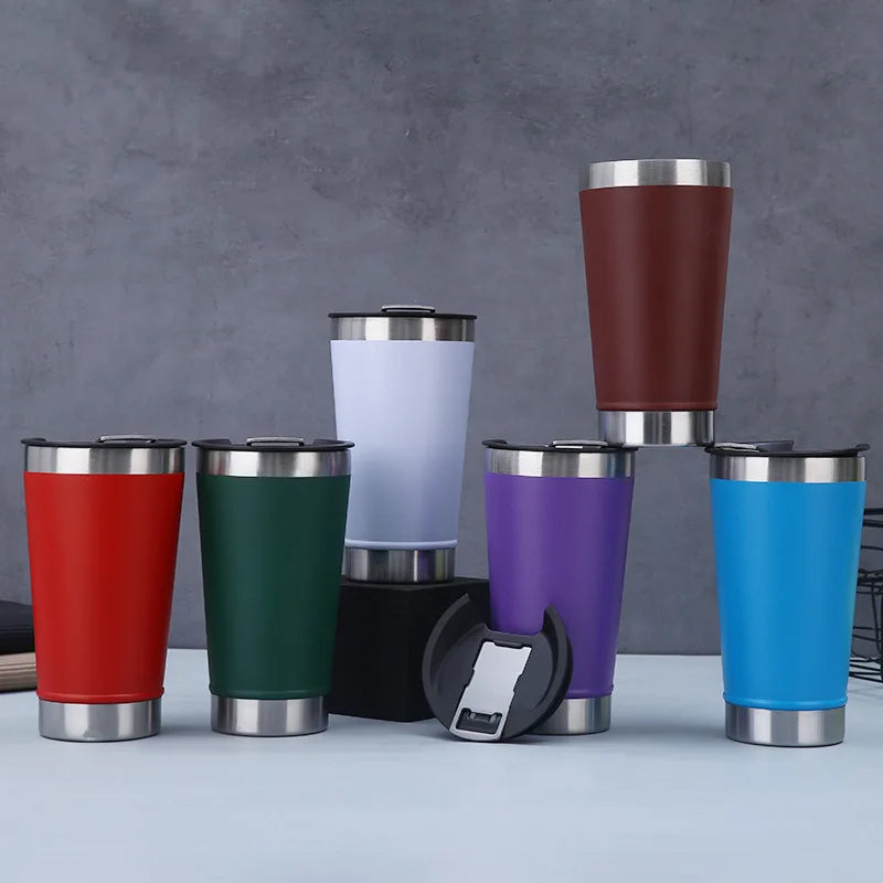 20Pcs/Lot 20OZ Thermal Cup Cold Beer Cups With Opener Lid Stainless Steel Thermos Coffee Mugs For Tea Thermal Tumblers Drinkware