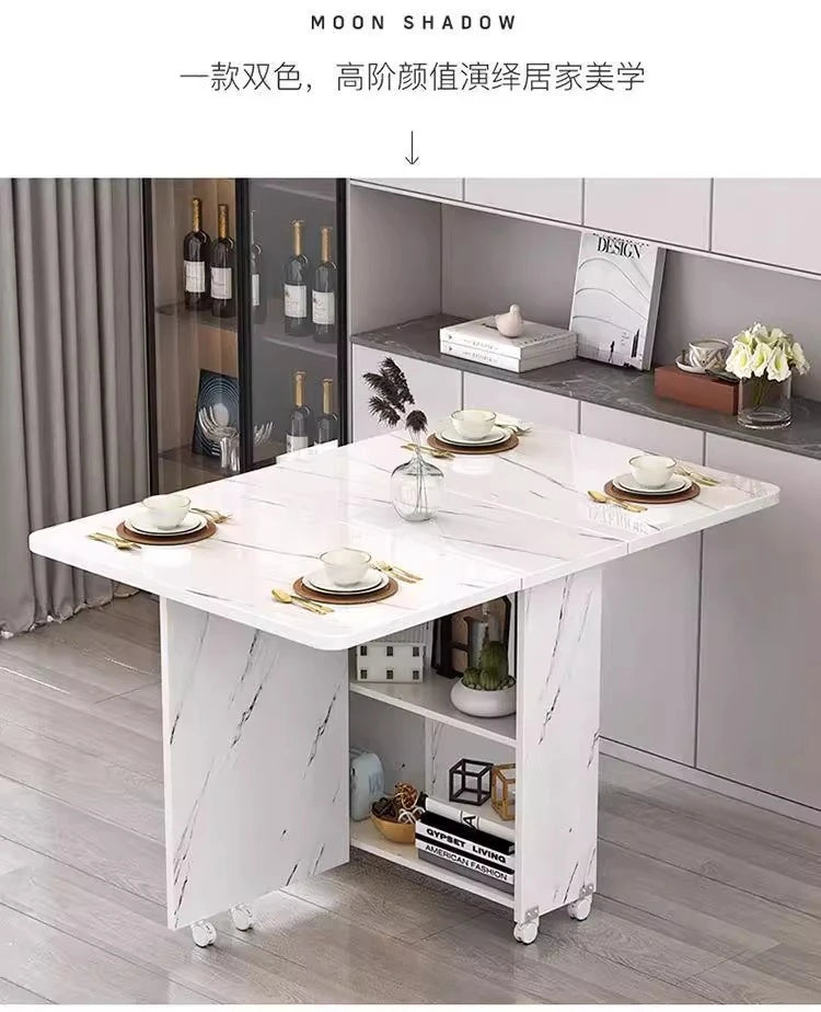 Folding Dining Table for Home Use, Small Apartment, Simple Multi-Functional Mobile Rectangular Dining Table