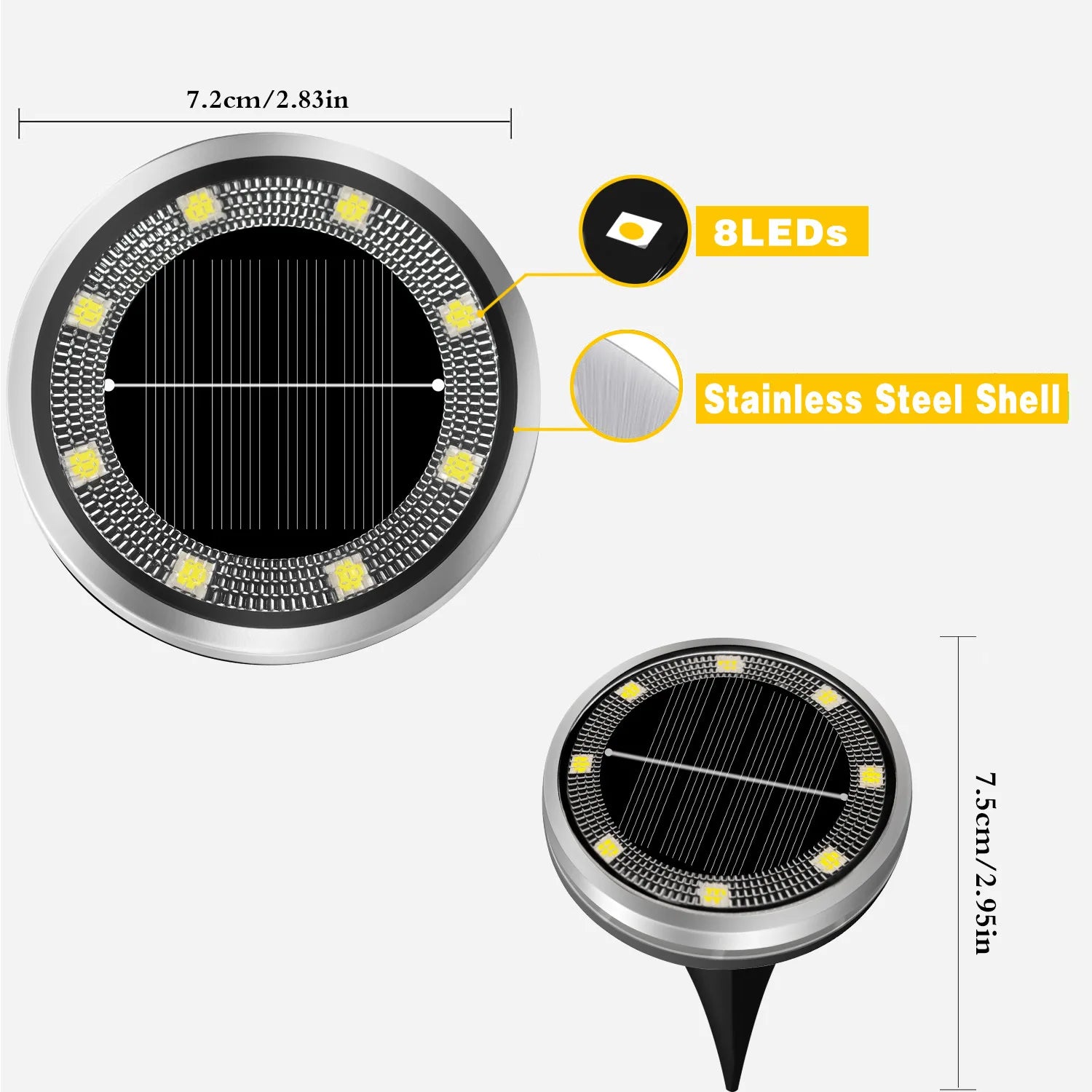 Solar Garden Lights Outdoor 8 LEDs Disk Underground Lamp With Side Light Spotlight Waterproof For Landscape Lawn Decor