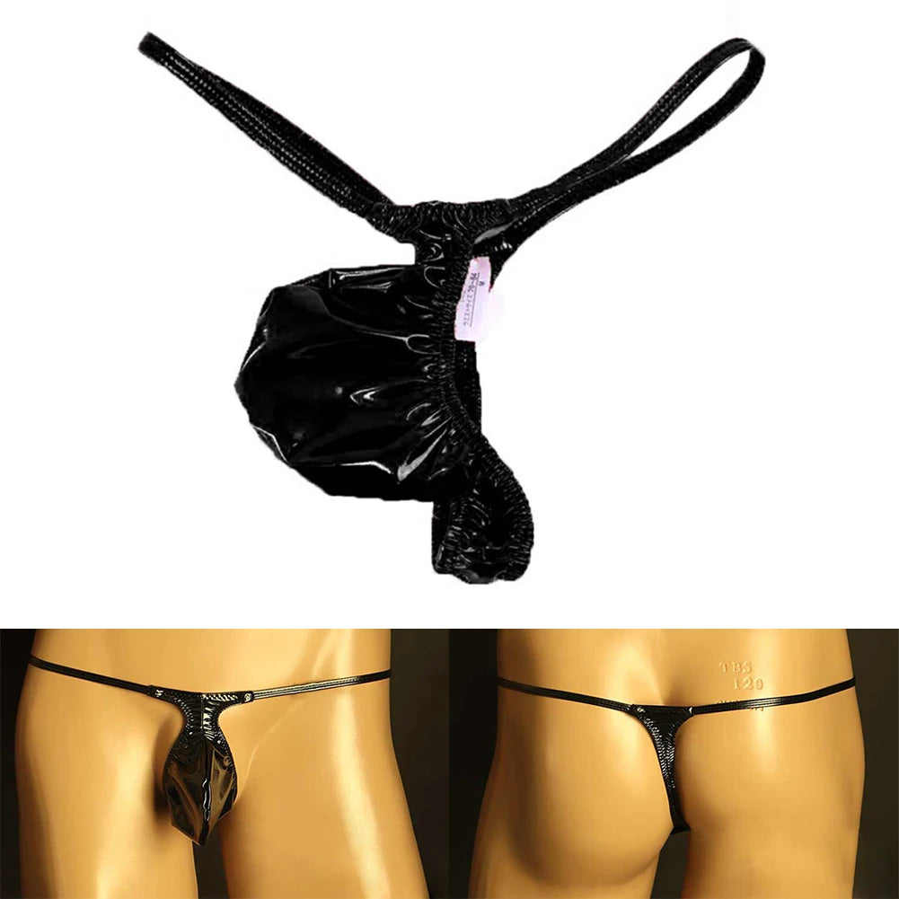 Lingerie Male Erotic Big Panties Pouch Lingerie Mens Sexy Shiny Sleeve T-back And Thong Bag Thongs Bikini Faux