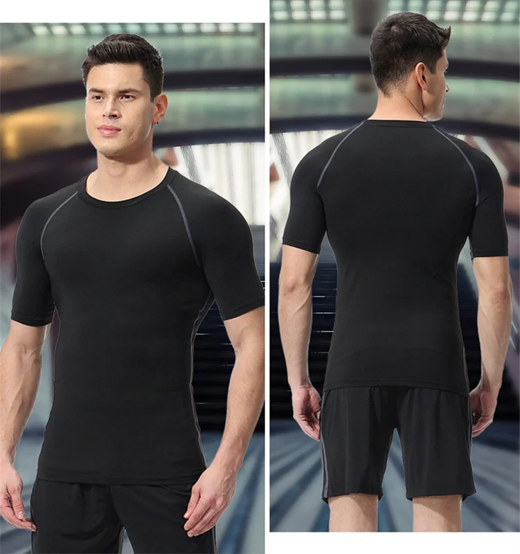 Summer Short Sleeve Men Compression Tee Shirt Bat Print Sport Quick Dry Gym Tshirt Fitness Workout Undershirt Elasticity Top Tee