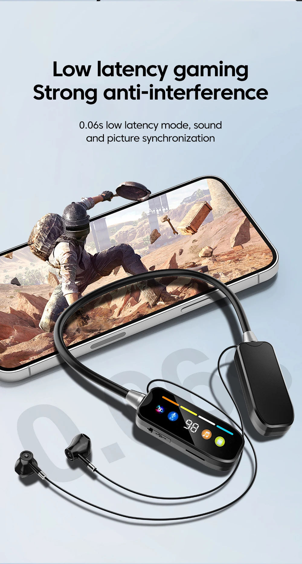 Bluetooth 5.4 Wireless Earphones Neck Mounted Headphones Gaming LED Display Hifi Stereo Sports Headset Halter Magnetic Earbud