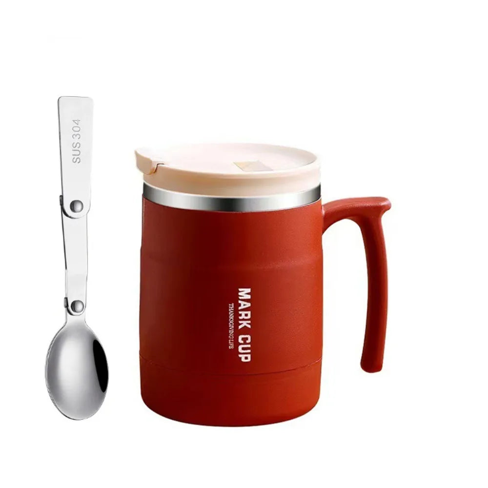Double-layer Thermal Coffee Mug Anti-scalding Stainless Steel Thermal Cup with Stirring Spoon Large Capacity Insulated Water Cup