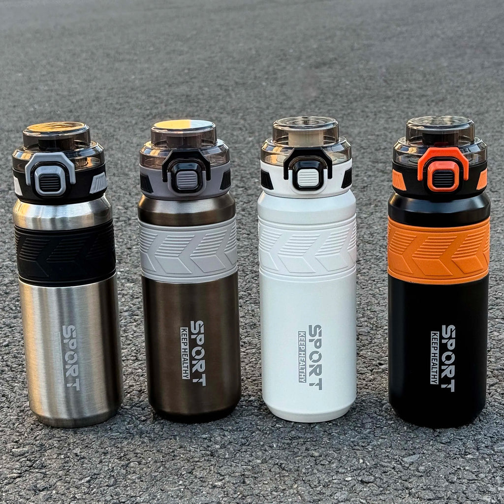 1pc trendy stainless steel thermos cup 650ml, fashionable dual-drinking thermal water bottle, portable with handle for outdoor