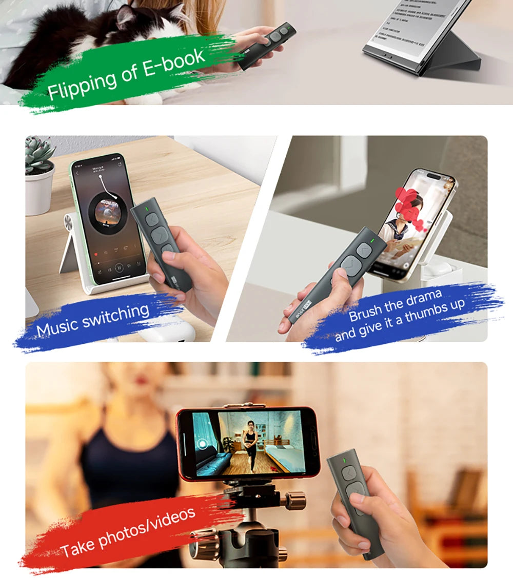 Bluetooth Page Turner Camera/Music Control Pen Paging Device E-book Reader Swipe Short Video Supports IOS Android Remote Control
