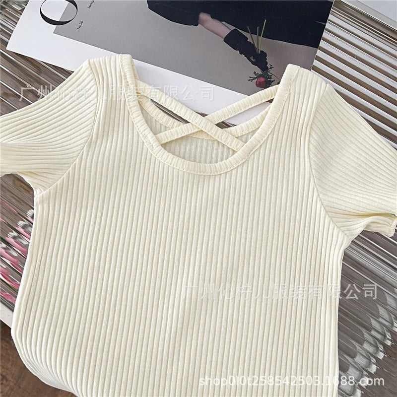Summer Girls T-Shirt Kids Short Sleeved Thin Soft Tops Simple Solid Color Casual Children Clothing 2-6 Years Sweet Shirtthing