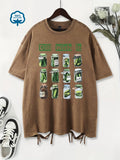 Summer Washed T-Shirts Womens Cotton Dill With It Canned Cucumber Prints T Shirt Street O-Neck Oversized Tops Casual Clothes