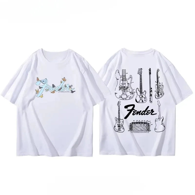 Summer  T-Shirt Fender Electric Guitar Band Short Sleeved Boys and Girls Summer Guitarist Costumes Around Printed T-shirt