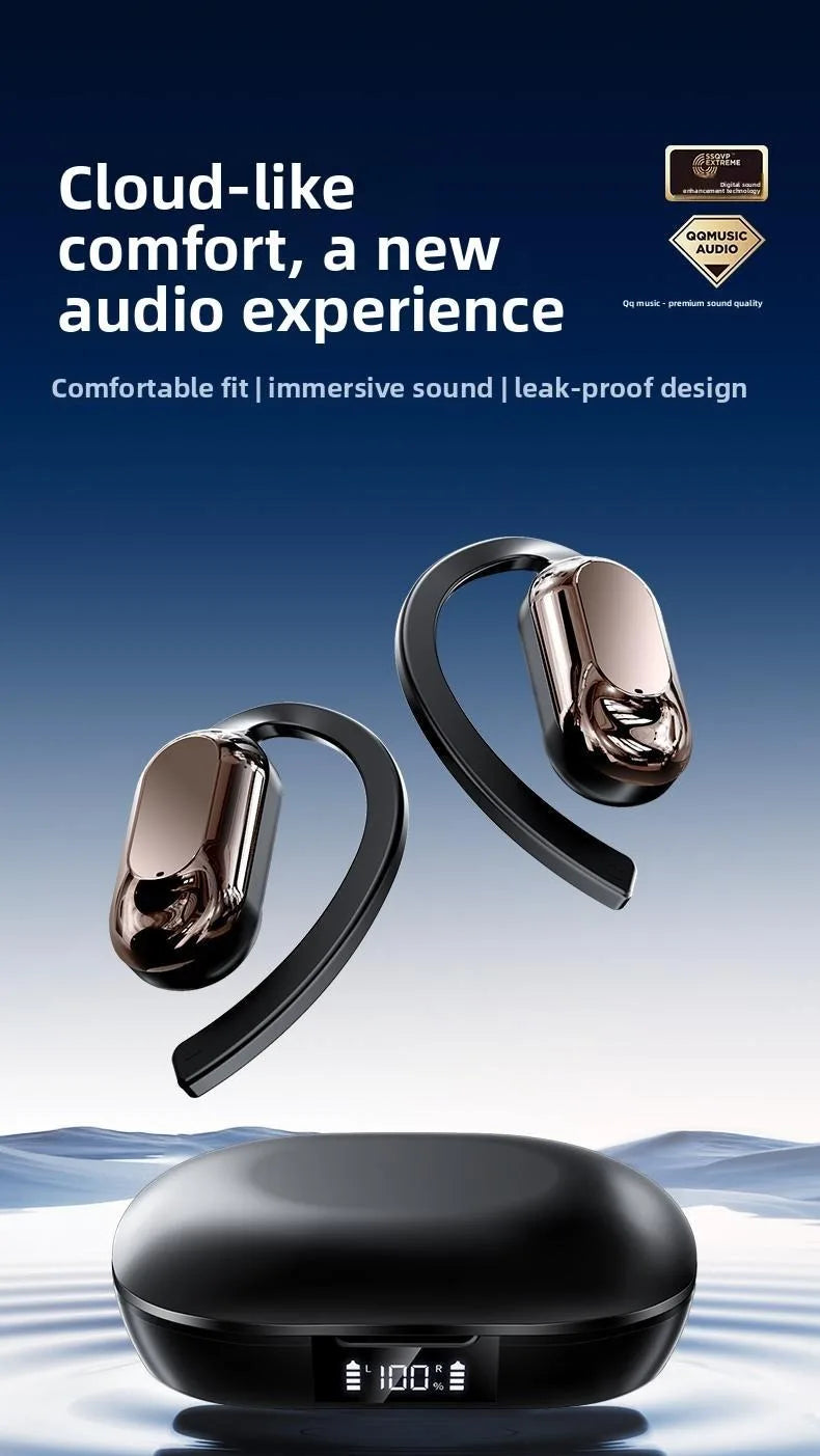 Bluetooth 5.3 Earphones True Wireless Headphones with Mic Button Control Noise Reduction Earhooks Waterproof Headset for Sports