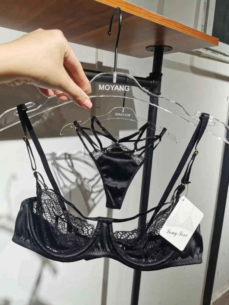 Ultra Thin Sexy Push Up Bra Set Lingerie See Through Satin Temptation Seductive Bra and Panty Set Underwear Bralette Lenceria