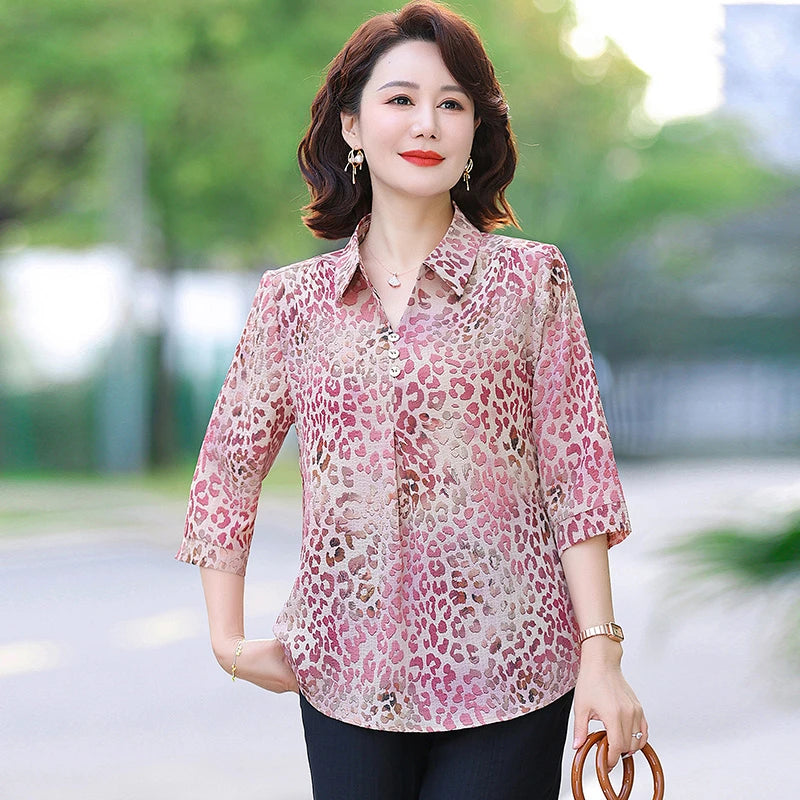 Summer Plus Size Shirt For Women's 2025 Printed Loose Top Mulberry Silk Blended Vacation Work Women's Clothing