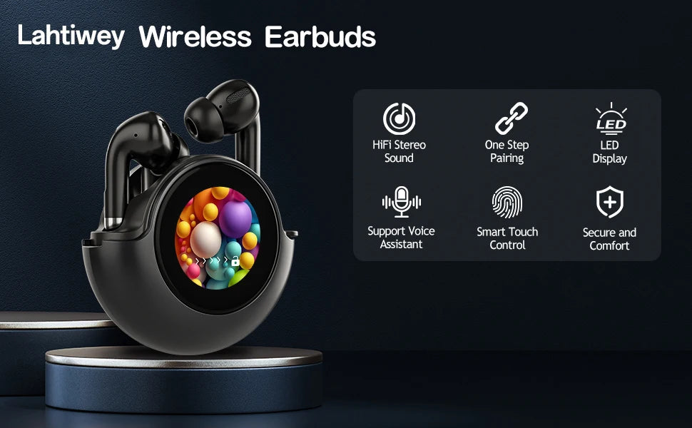 Bluetooth 5.4 Earphones Wireless Headphones with Touch Screen 40H Playtime Deep Bass Stereo Ear Buds with Mic IPX7 Waterproof