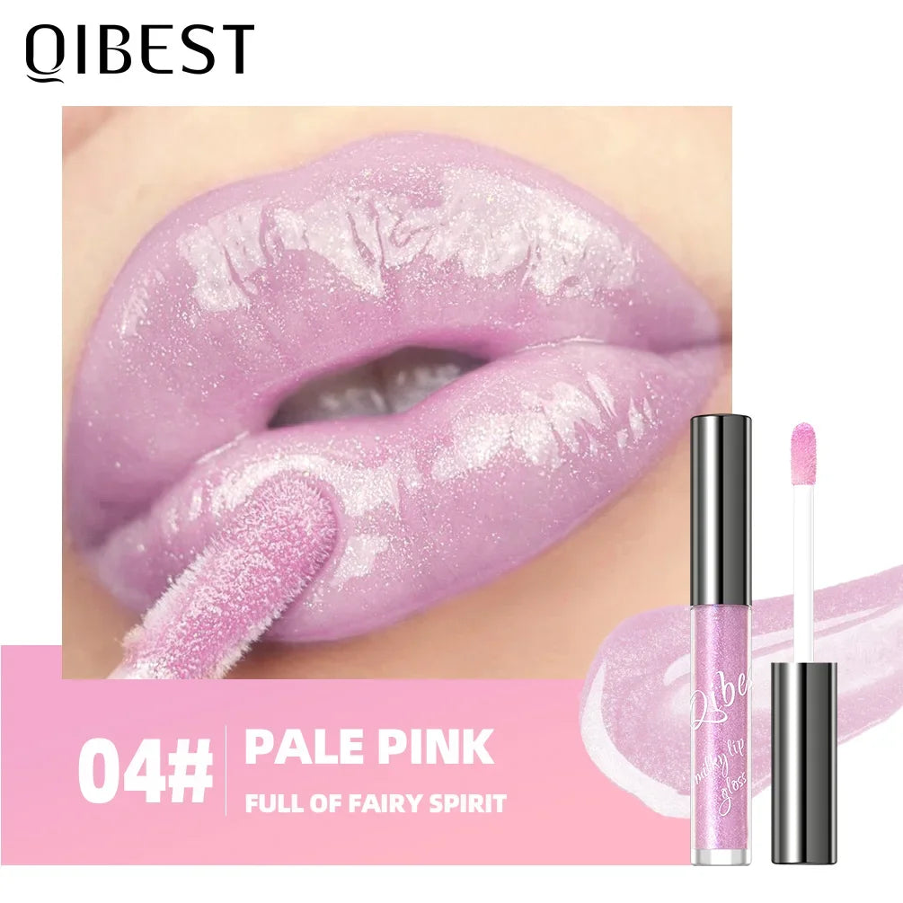 QIBEST Purple Lip Gloss Shimmer Lip Tint Moisturizing Long-Lasting Shine Lip Stain Diamond Hydrating Lip Stain Tint Cosmetics