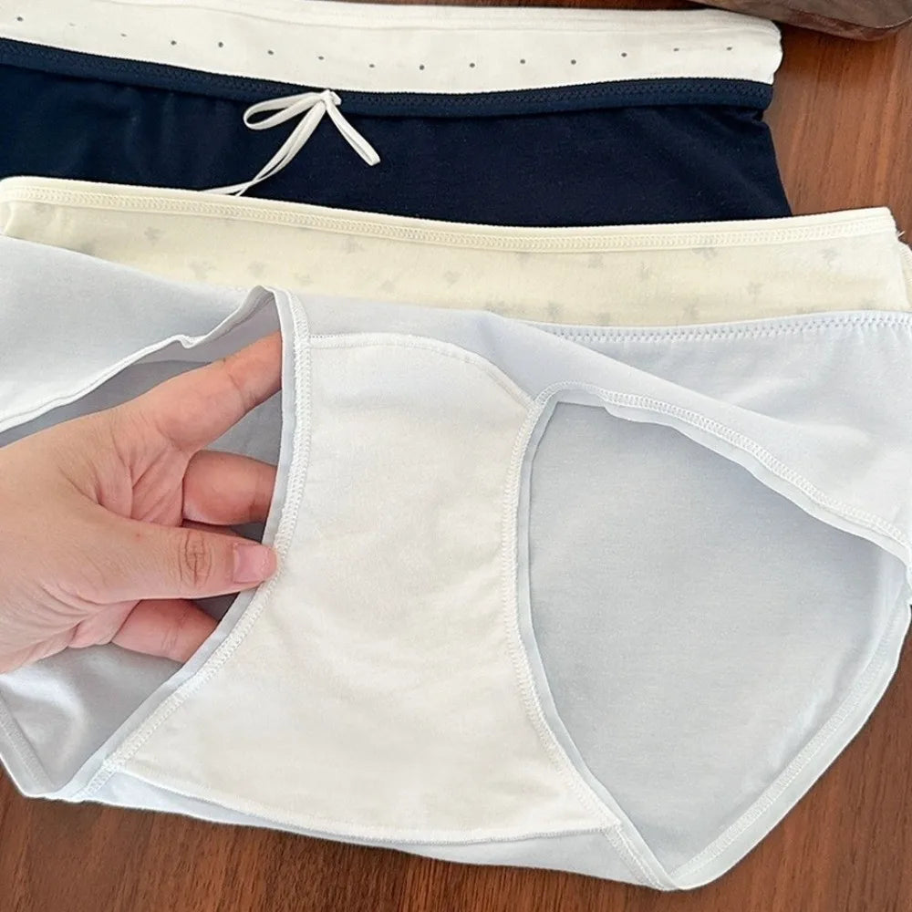 Lingerie Mid-waist Underwear for Women Large Size Bow Women's Sweet Panties Patchwork Underpants Cotton Briefs Summer