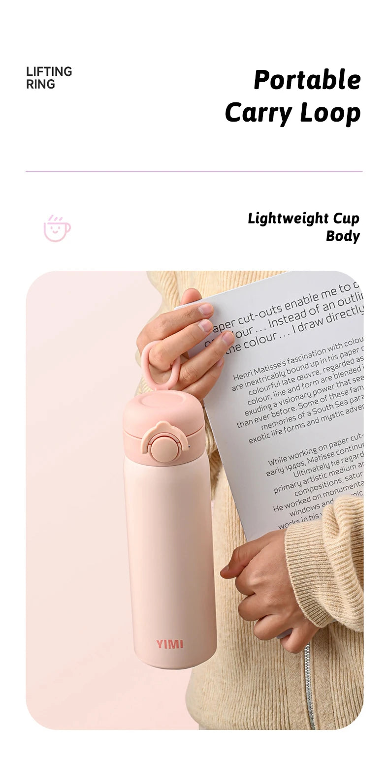 500ml Thermos Large Capacity Stainless Steel Thermal Water Bottle Portable Vacuum Cup with Handle Double-layer Travel Tumbler