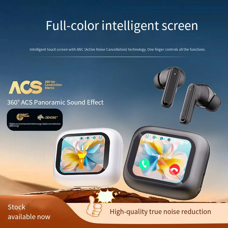 Bluetooth V6.0 AI Translation Headphones OWS Wireless Earbuds with LCD Touch Screen HD Stereo Sound Long Battery Life for Sports