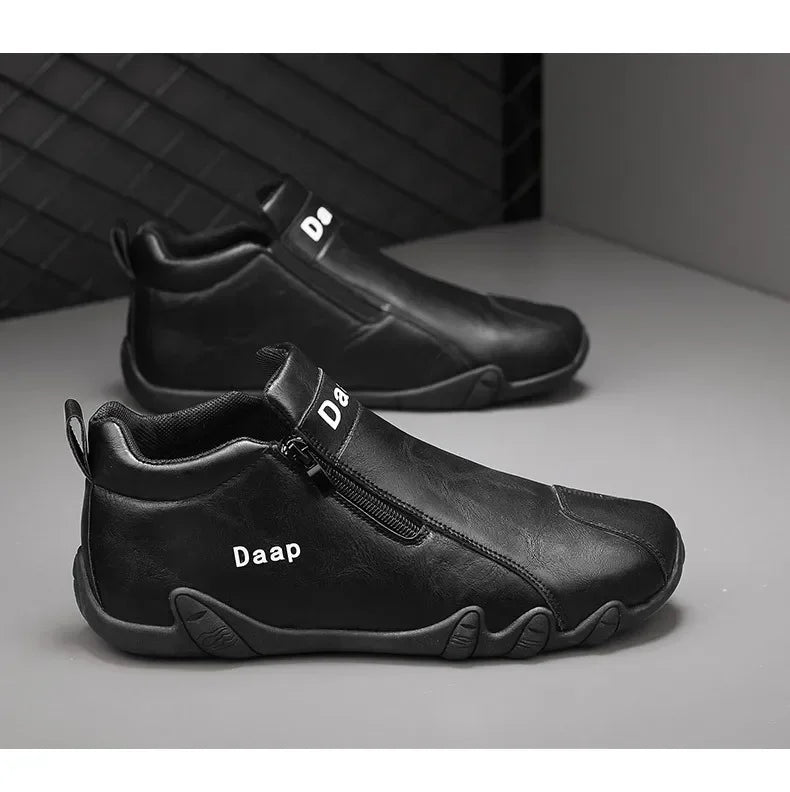 Men's Leather Shoes Ankle Boots Casual Leather Loafers Zipper Comfortable Formal Flat Solid Color White Shoes Driving Moccasins