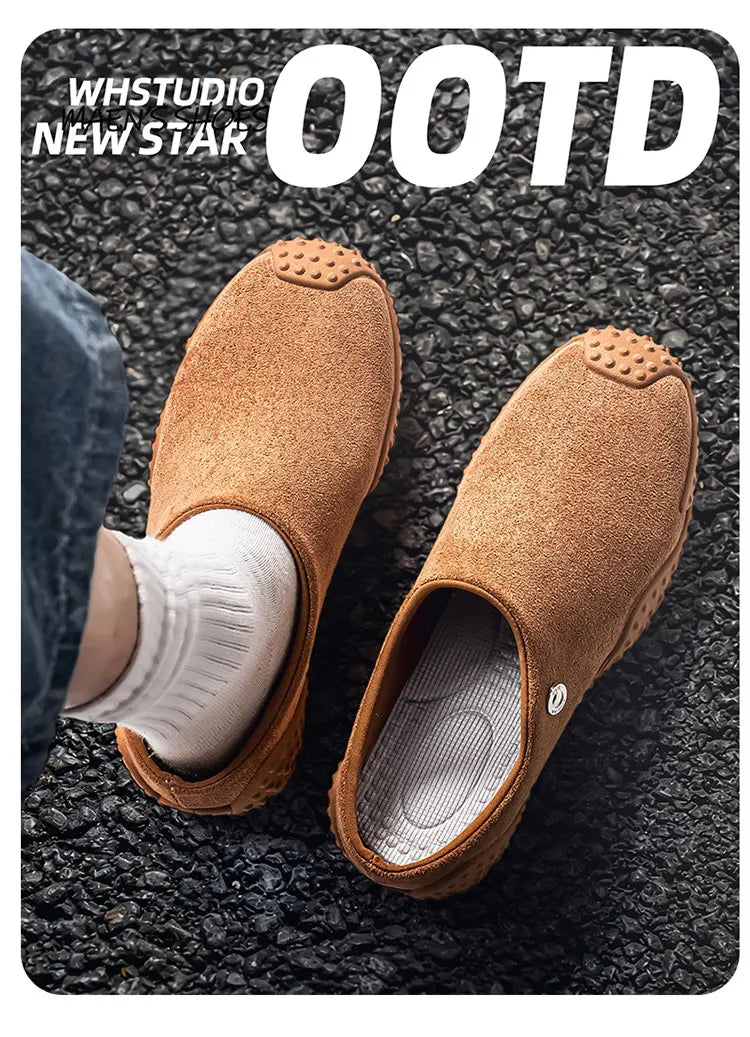 Fashion Slippers for Men Closed-toe Suede Slip Ons Shoes 2026 New Design Mens Casual Flats Loafers Comfortable Walking Shoes