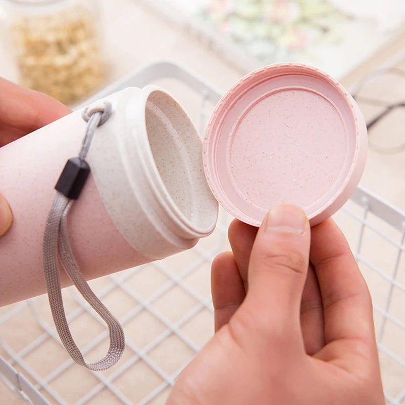 Portable 300ml Thermos Bottle Healthy Plastic Wheat Fiber Cup Double Layer Thermal Mug Office Coffee Tea Water Bottle Travel Mug