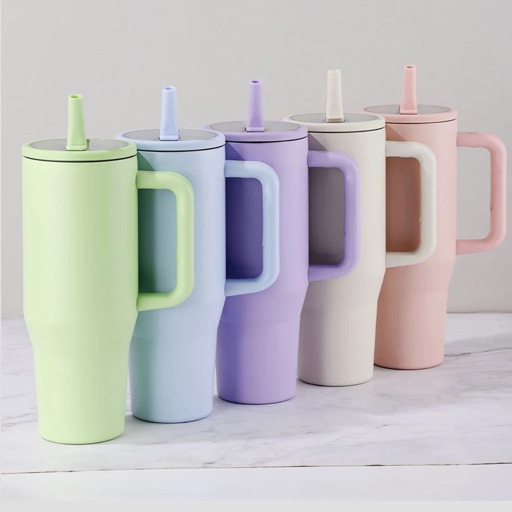 40oz Thermal Mug With Handle Insulated Long Straw Tumbler With Lids 304 Stainless Steel Coffee Tumbler Termos Cup for Travel Mug