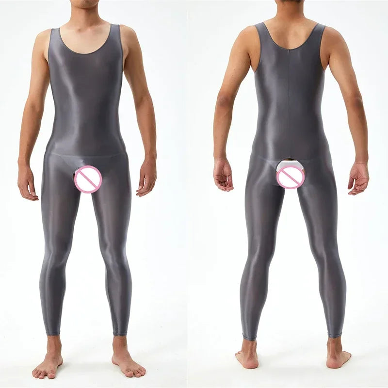 Lingerie Men Jumpsuits Bodystocking Crotchless See Through Gay Bodysuits Naughty Sleeveless Sheer Seamless Nightwear Bodywear