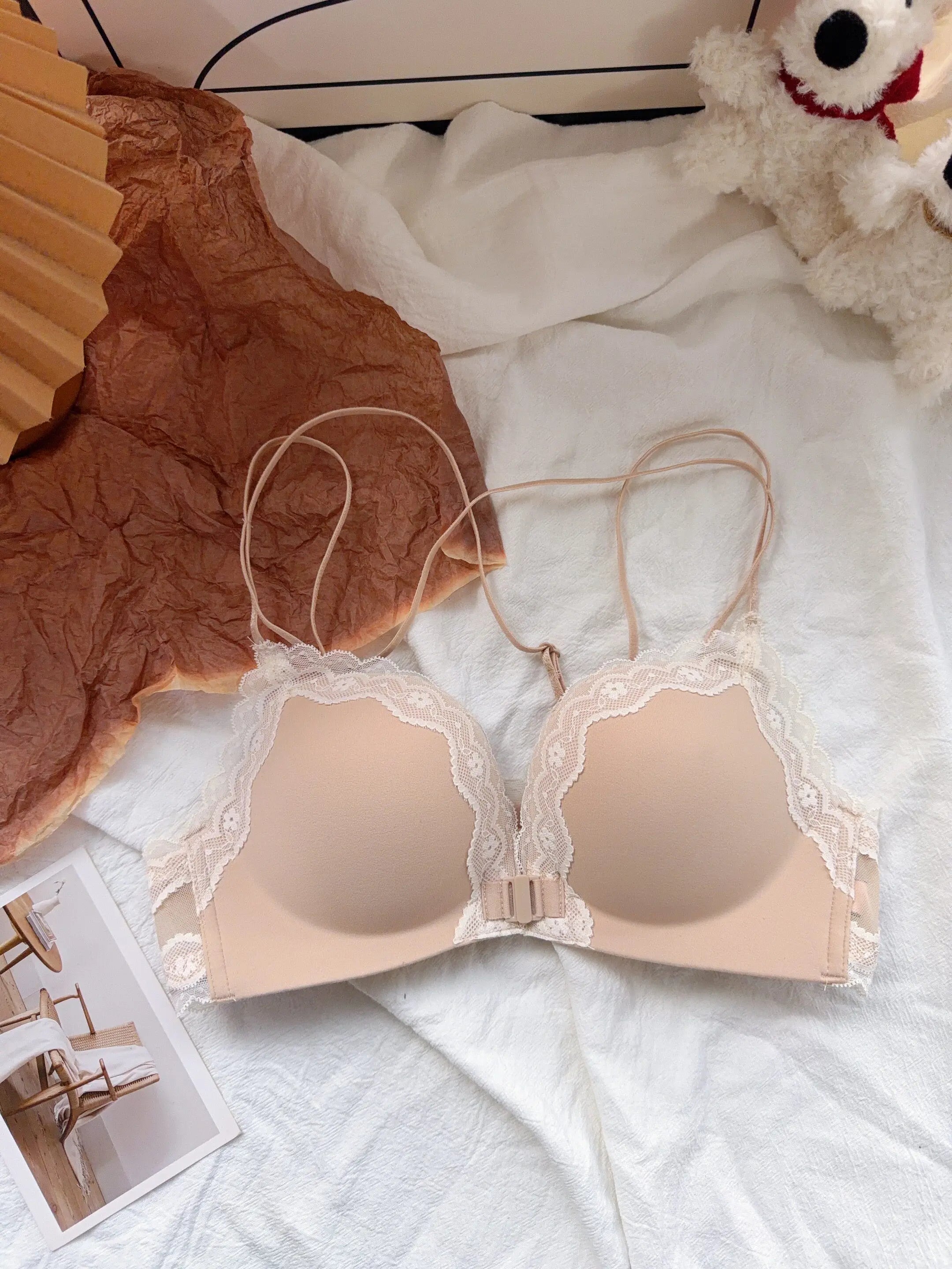 Hot Sale Front Closure Leopard Push Up Bra Set for Women, Backless Small Chest Lift Comfortable Underwear Set