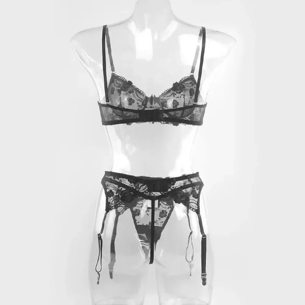 Women Lingerie Set Lace Embroidery Push Up Bra Panties Sets Deep V Gather Top Sexy Underwear Bras Brassiere Lingerie Set sissy