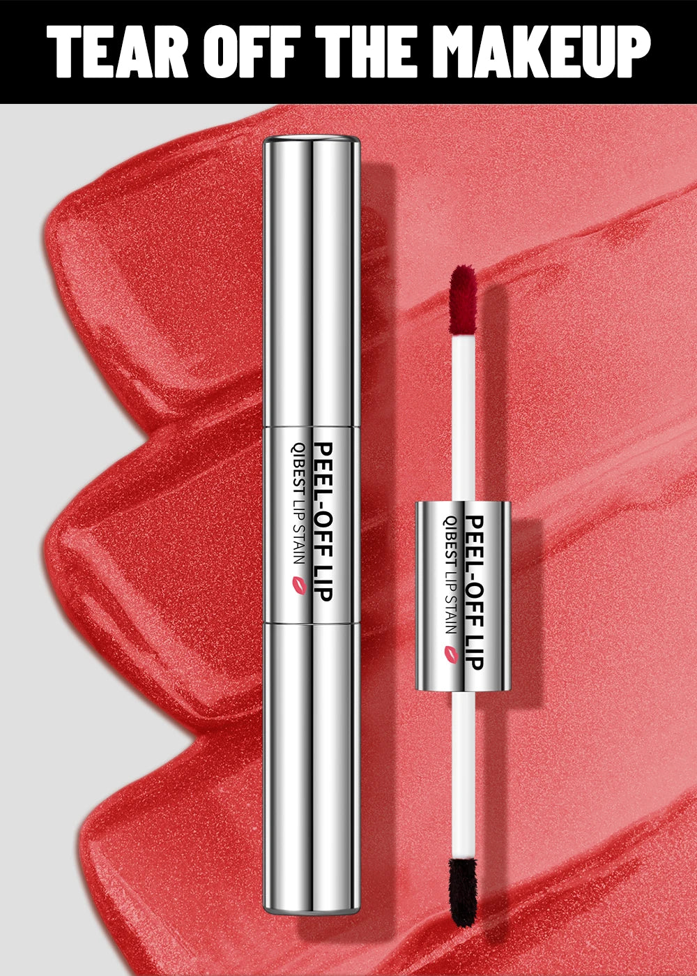 QIBEST Double Eneded Lip Stain Peel Off Long Lasting Waterproof Pink Lip Tint Transfer Proof Natural Lip Stain Tear Off Lipgloss