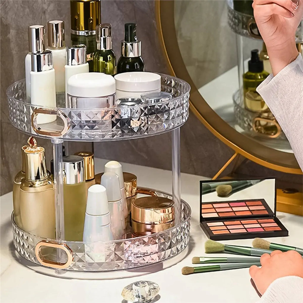 [CLOS] Rotating Cosmetic Storage Box Makeup Organizer Ins Desktop Finishing Perfume Tray Bathroom Skin Care Products Rack L B