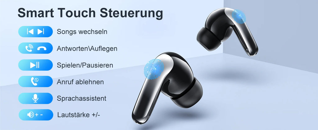 Bluetooth 5.3 Wireless Earbuds ENC Noise Cancelling Mic 50H Playtime Deep Bass Stereo Sound IP7 Waterproof LED Display Mini In-E