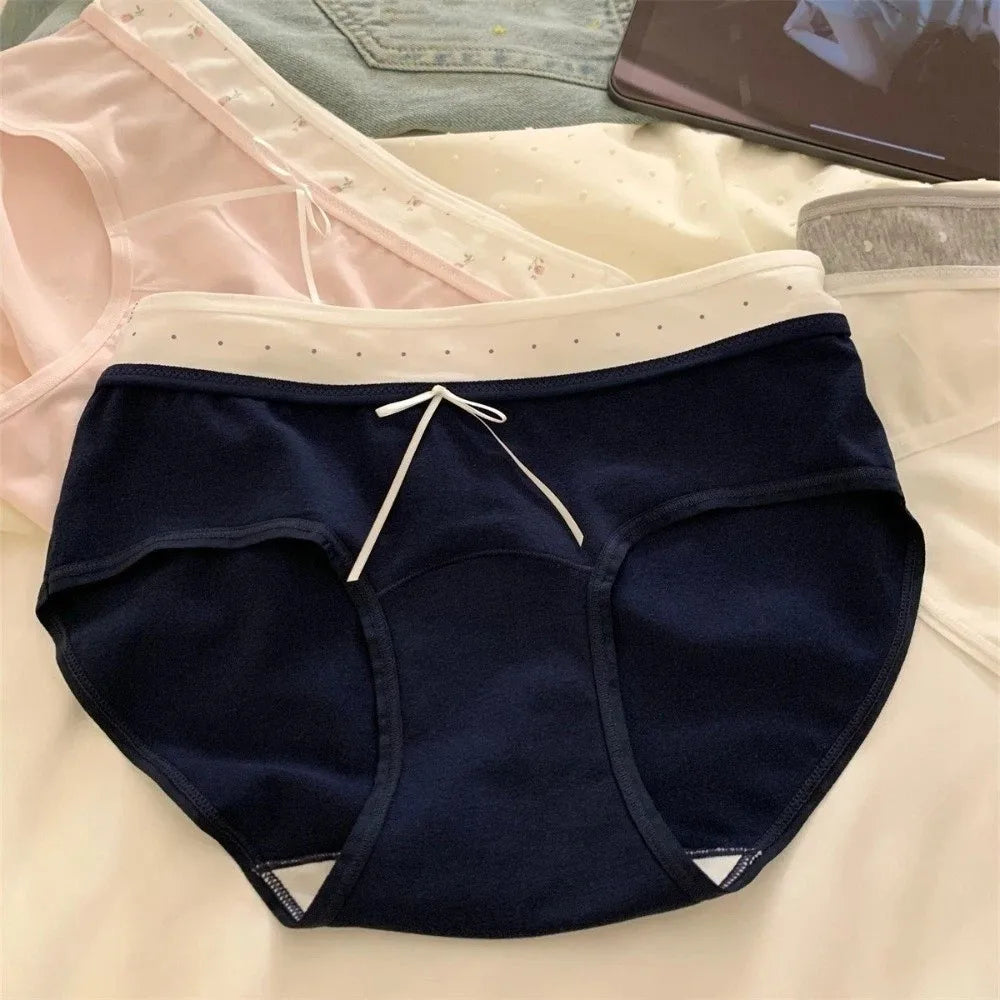 Lingerie Mid-waist Underwear for Women Bow Patchwork Women's Sweet Panties Large Size Underpants Cotton Briefs Lady